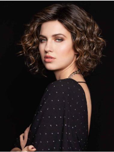 Curly Brown Synthetic Wig – Chin-Length with Monofilament and Lace Front Design