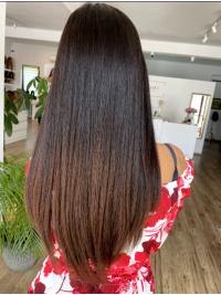 22 Inch Brown Straight Human Hair Female Wigs – No Bangs