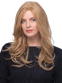 Blonde 17" Wavy Human Hair Wig Long – 100% Hand-Tied with Bangs