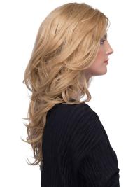 Blonde 17" Wavy Human Hair Wig Long – 100% Hand-Tied with Bangs