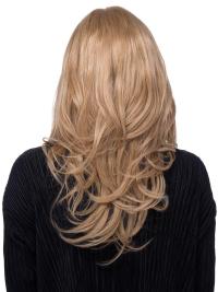 Blonde 17" Wavy Human Hair Wig Long – 100% Hand-Tied with Bangs