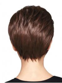 Lightweight Auburn Straight Layered Human Hair Wigs Short