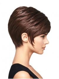 Lightweight Auburn Straight Layered Human Hair Wigs Short