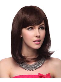 Straight Shoulder-Length Wig – 12 Inch Auburn Human Hair Capless
