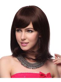 Straight Shoulder-Length Wig – 12 Inch Auburn Human Hair Capless