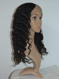 18" Long Curly Black Wig – High Quality 100% Human Hair