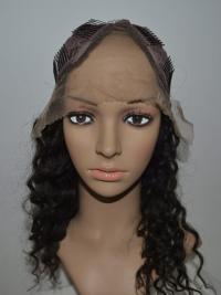 18" Long Curly Black Wig – High Quality 100% Human Hair