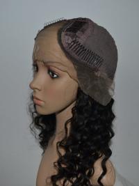18" Long Curly Black Wig – High Quality 100% Human Hair