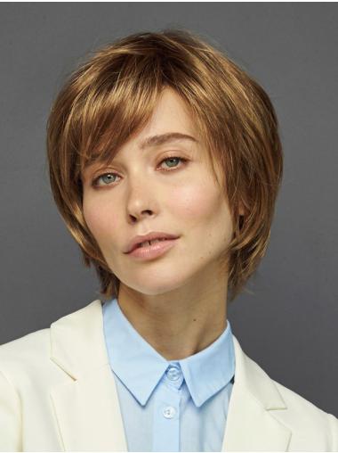 Best Capless Boycut Wig – Brown Synthetic Straight Short Hair for Ladies