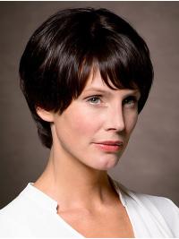 8" Straight Short Brown Wig – Remy Human Hair With Bangs