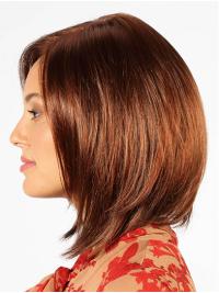 Hand-Tied 14" Auburn Bob Wig – Straight Shoulder-Length Remy Human Hair