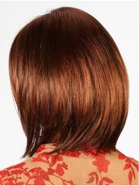 Hand-Tied 14" Auburn Bob Wig – Straight Shoulder-Length Remy Human Hair