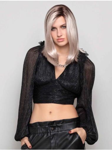 Shoulder-Length Grey Wig – Straight Synthetic Hair with Monofilament Base