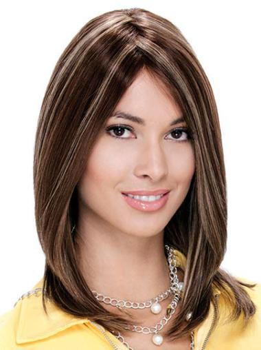 Medium Length Auburn Human Hair Wig – Straight Style