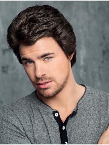 100% Hand-Tied Brown Synthetic Wig for Men – 4" Cropped