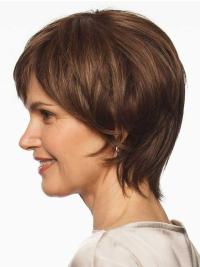 Ladies Short Boycut Wig – Brown Straight Synthetic Hair, No-Fuss