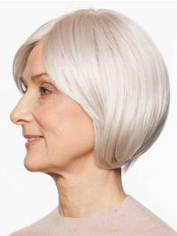 White Bob Wig Chin Length Straight Synthetic 100% Hand-Tied