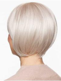 White Bob Wig Chin Length Straight Synthetic 100% Hand-Tied
