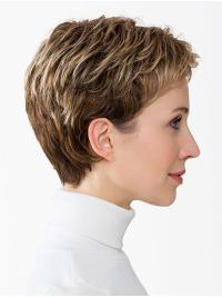 Ladies Lace Front Wig 4" Brown Cropped Wavy Synthetic Hair