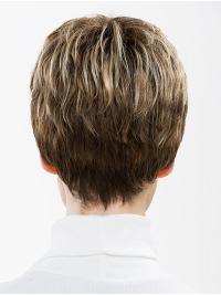 Ladies Lace Front Wig 4" Brown Cropped Wavy Synthetic Hair