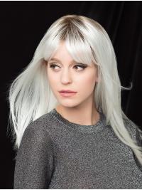16" Platinum Blonde Straight Synthetic Wig Capless with Bangs
