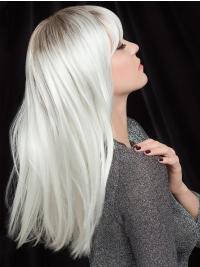 16" Platinum Blonde Straight Synthetic Wig Capless with Bangs