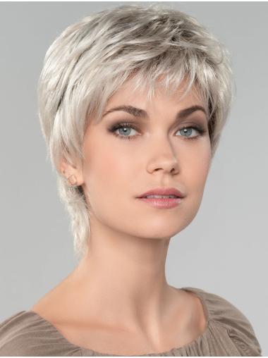 Straight Short 8" Capless Affordable Grey Wigs for Women