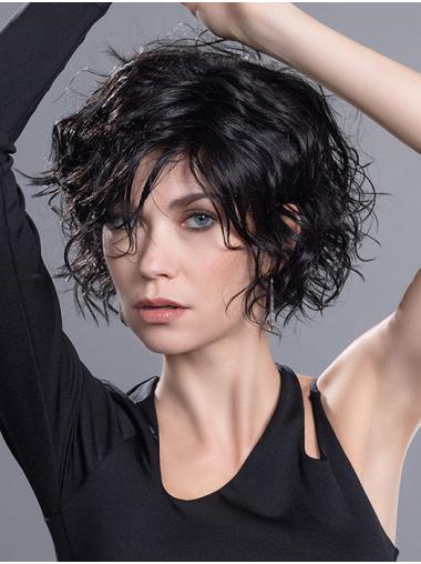 Curly Black Bob Wig – Chin-Length, Monofilament for Comfort and Style