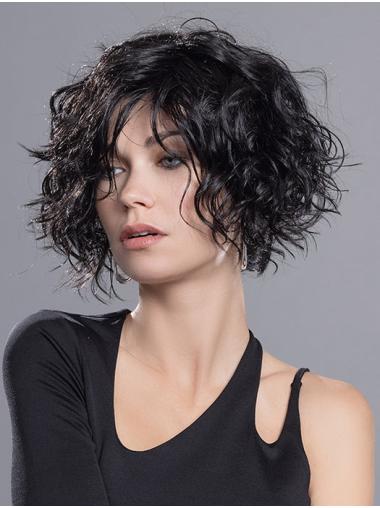 Curly Black Bob Wig – Chin-Length, Monofilament for Comfort and Style