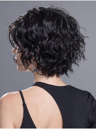 Curly Black Bob Wig – Chin-Length, Monofilament for Comfort and Style