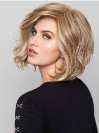 Wavy 100% Hand-Tied Shoulder Length Blonde Synthetic Wig