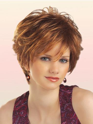 Auburn Wavy Layered Capless Wig – Short Synthetic Hair for Women
