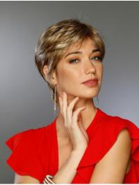 Short Blonde Boycut Wig – 100% Hand-Tied Straight Synthetic Hair for a Natural Look