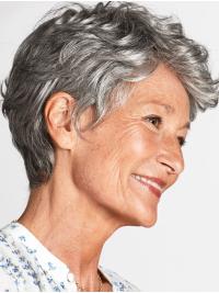 100% Hand-Tied Wavy Party Wig Salt and Pepper Grey Color