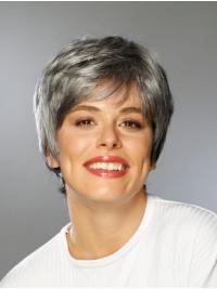 High Quality Short Straight Grey Boycut Wig Synthetic Lace Front Cap