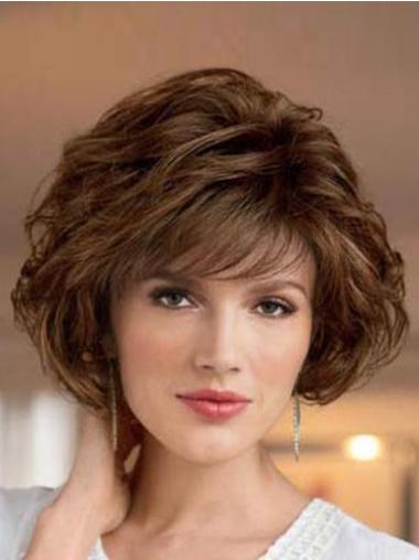 Brown Synthetic Bob Wig Short Wavy Classic Style