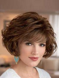 Brown Synthetic Bob Wig Short Wavy Classic Style