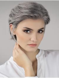 Straight Synthetic Grey Wig 8 Inch Layered Monofilament Lightweight Style