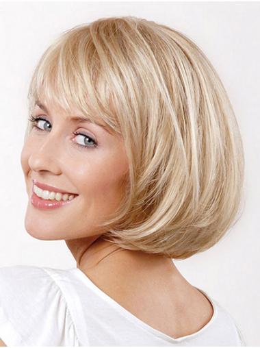 10" Straight Platinum Blonde Chin Length Bob Mono Wig