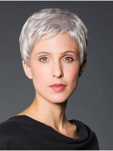 Best Quality 4" Cropped Synthetic Grey Lace Front Wig