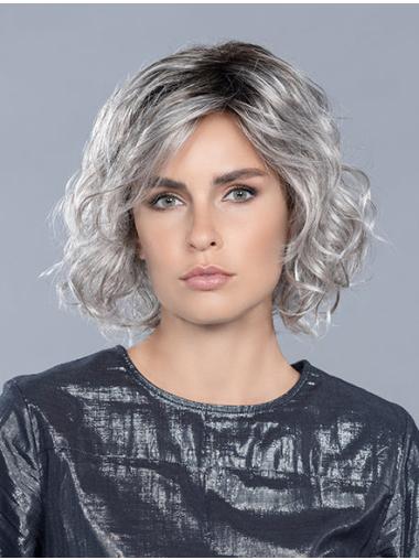 Grey Curly Wig – Monofilament Cap, Layered Shoulder-Length Style