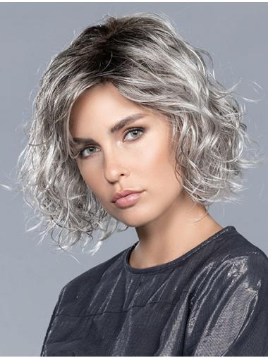 Grey Curly Wig – Monofilament Cap, Layered Shoulder-Length Style