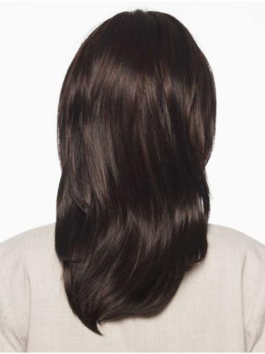 Long Brown Wavy Wig – Layered Synthetic Hair with Monofilament Top