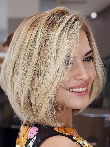 Blonde Bob Wig – 12” Shoulder Length Straight, Remy Human Hair, Monofilament Cap
