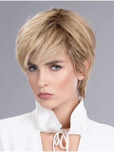 Short Blonde Human Hair Wig – 8" Straight Boycut, Fully Hand-Tied Cap