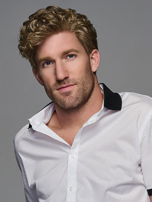 Blonde Synthetic Curly Mens Wigs – Short Heat-Resistant Lace Front Style