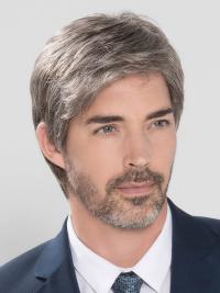 100% Hand-Tied Grey Wig for Men – 4” Short Straight Style, Natural Look