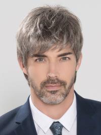 100% Hand-Tied Grey Wig for Men – 4” Short Straight Style, Natural Look