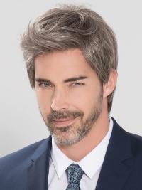 100% Hand-Tied Grey Wig for Men – 4” Short Straight Style, Natural Look