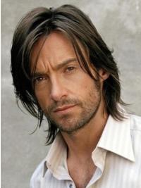 Black Straight Men’s Wig – 100% Hand-Tied, Chin-Length Long Hair